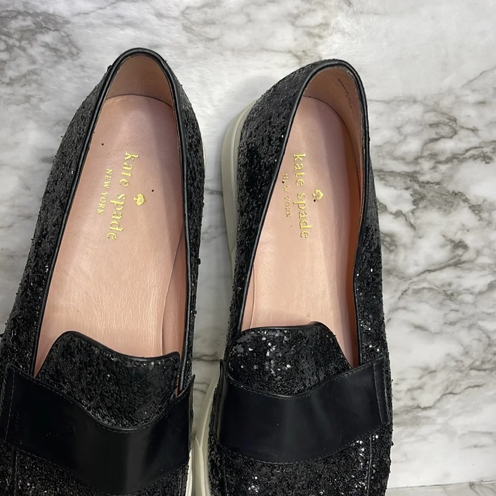 Kate Spade New York Leather Loafers Sequins Black flats size 8.5